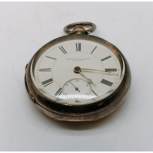 53 - Gent's Chester Hallmarked Silver Cased Pocket Watch, Morris Wartski, Bangor. 6cm Diameter Face. Requ... 