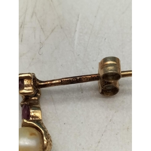 63 - 9ct Gold, Amethyst and Pearl Earrings.