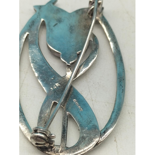 74 - Art Nouveau Mackintosh Style Hallmarked Brooch. 4cm x 2.5cm.