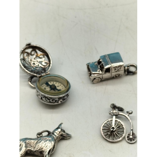 75 - Sterling Silver Charms (5) to include Compass, Land Rover, etc.