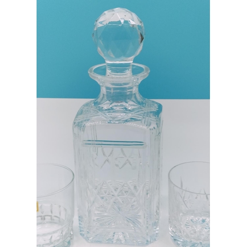 681 - Cut Glass Decanter plus 6 x Mixed Tumblers.