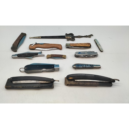 107 - Collection of Pen Knives, Letter Opener and Razors.