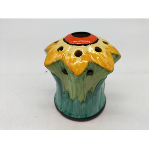 18 - Art Deco Clarice Cliff Style Hat Pin Holder. 10cm Tall, 10cm Diameter.