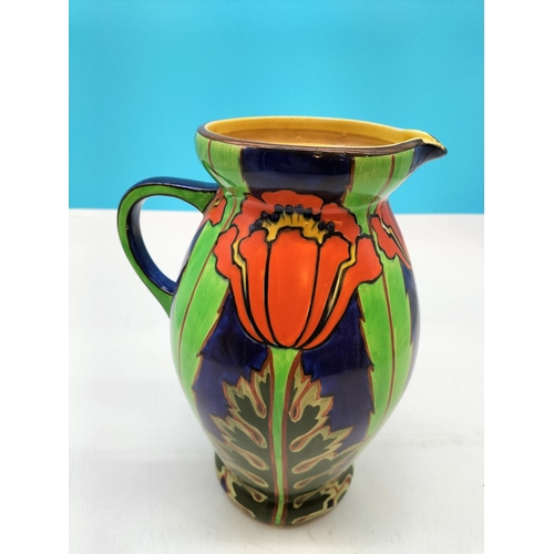 19 - Art Deco Bursley Ware Charlotte Rhead Design 27cm Jug. Slight Paint Flake to Rim.