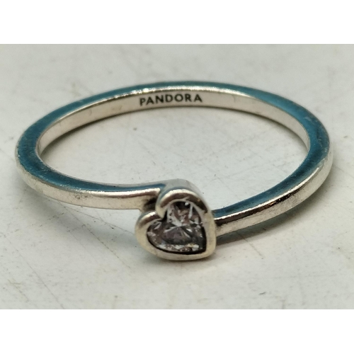 24 - Pandora Ring 925 Silver and Cubic Zirconia. Size N. Stamped S925 Ale.