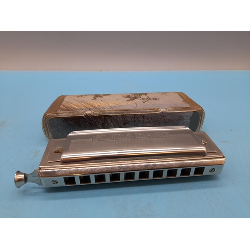 255 - Boxed Vintage Hohner Slide Harp Harmonica.