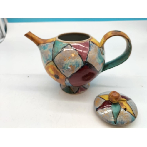 38 - Dartington Pottery 'Quilt' Pattern Teapot. 18cm High, 23cm Spout to Handle, Approx 14cm Diameter.