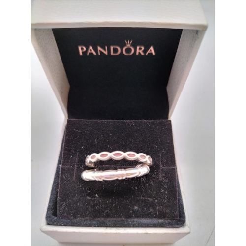 44 - 2 x Pandora 925 Silver Rings. Both Size N. Stamped S925 ALE.