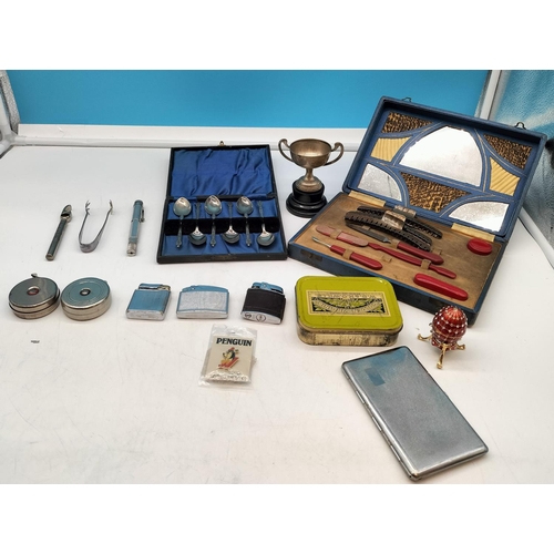 685 - Collection of Mixed Items to Incl. Boxed Apostle Teaspoons, Cigarette Case, Lighters, Tape Measures,... 