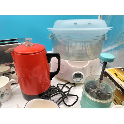 701 - Box of Mixed Kitchen Items to include Taster, Rice Steamer, Hot Plate, Mugs, etc.