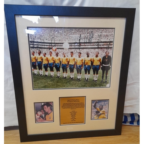 717 - Framed and Mounted Brazil 1970 World Cup Winners Print. Signed by Pele, Carlos Alberto, Britto, Feli... 