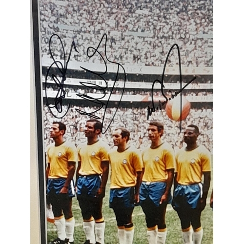 717 - Framed and Mounted Brazil 1970 World Cup Winners Print. Signed by Pele, Carlos Alberto, Britto, Feli... 