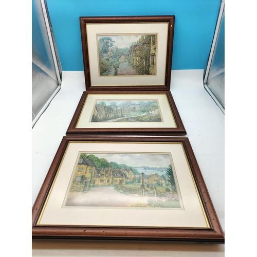 721 - Framed and Glazed Edna-De-Maurice Cotswold Scene Prints (3) 46cm x 35.5cm.