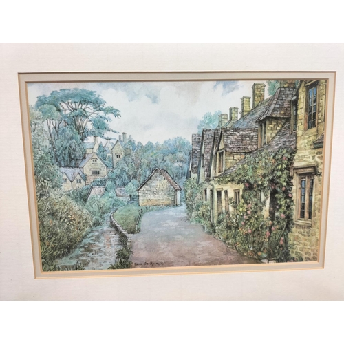 721 - Framed and Glazed Edna-De-Maurice Cotswold Scene Prints (3) 46cm x 35.5cm.