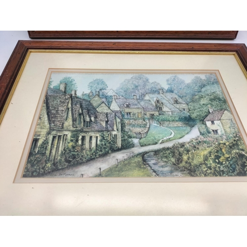 721 - Framed and Glazed Edna-De-Maurice Cotswold Scene Prints (3) 46cm x 35.5cm.