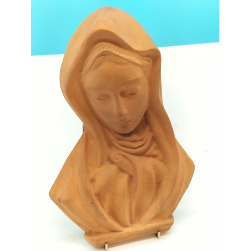 78 - Terracotta Wall Hanging of the Virgin Mary. 25cm High, 17cm x 7cm.