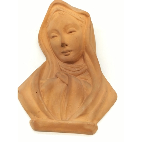 78 - Terracotta Wall Hanging of the Virgin Mary. 25cm High, 17cm x 7cm.