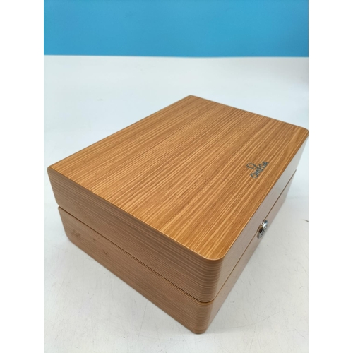 81 - Omega Wooden Watch Case. Requires Re-Lining. 10cm High, 22cm x 17cm.