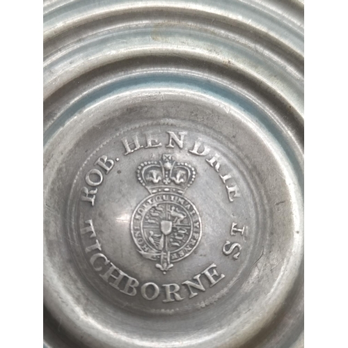 91 - Royal Engineers (Order of the Garter) Lidded Pewter Tin. 7cm Diameter. Marked Ron Hen Drie, Tichborn... 