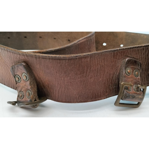 92 - World War II Brown Leather Belt with Pouch. Belt 113cm Long.