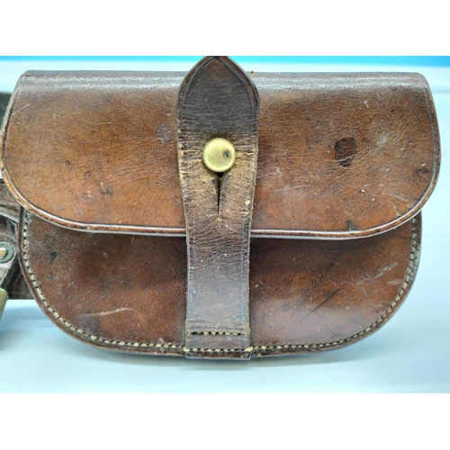 92 - World War II Brown Leather Belt with Pouch. Belt 113cm Long.