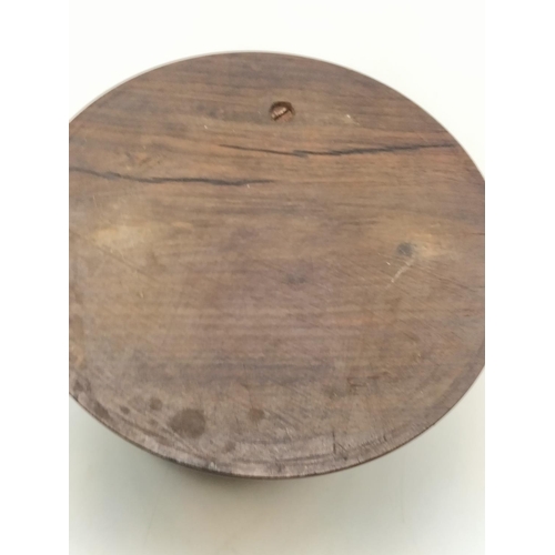 99 - Wooden Cigarette Dispenser with Ashtray. 'Kenya' Carved to Lid. 9cm High, 17.5cm Diameter.