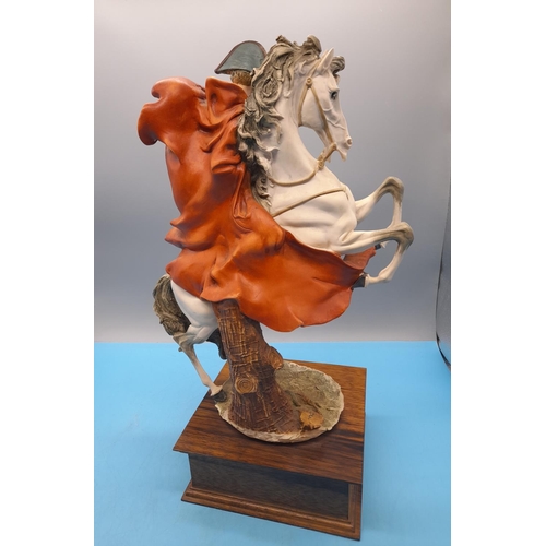 1 - Capodimonte Giuseppe Armani Figure of Napoleon Bonaparte on Rearing Horse. Mounted on Wooden Pedesta... 