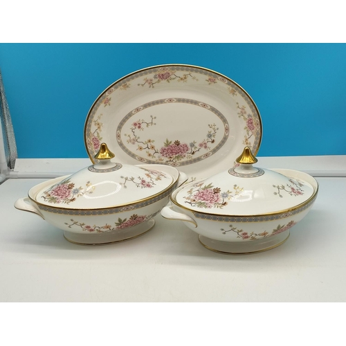 126 - Royal Doulton Canton Lidded Tureens (2) 31 x 19 x 17cm (h) Plus Meat Plate 34 x 26cm. Seconds Qualit... 