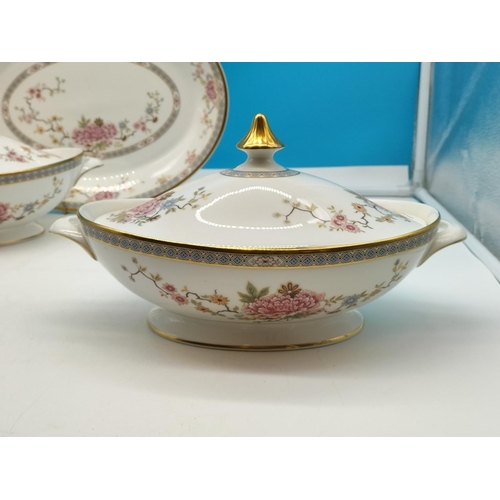 126 - Royal Doulton Canton Lidded Tureens (2) 31 x 19 x 17cm (h) Plus Meat Plate 34 x 26cm. Seconds Qualit... 