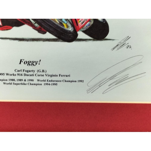 131 - Carl Fogarty Motorbike Print Limited Edition 181/1000 Signed in Pencil by Foggy 38 x 32cm