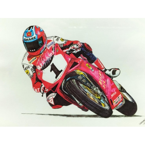 131 - Carl Fogarty Motorbike Print Limited Edition 181/1000 Signed in Pencil by Foggy 38 x 32cm