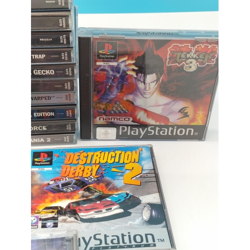 198 - 16 Playstation One Games With Manuals to Incl. Space Invaders, Crash Bandicoot, Raymanz, Tekken 3, e... 