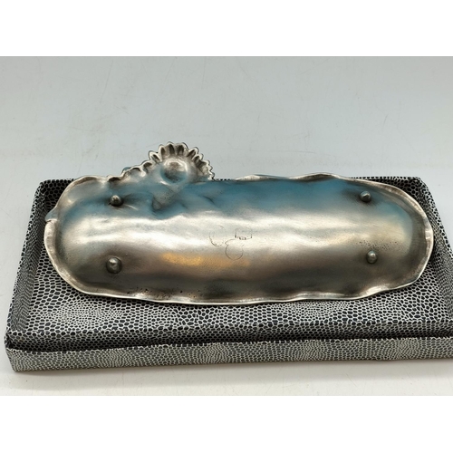 201 - Pewter Art Nouveau Design oblong Dish. 23 x 11cm (w)