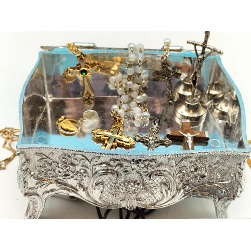 375 - Jewellery Box Containing Religious Items to Incl. Necklace With Cross Pendant, etc.