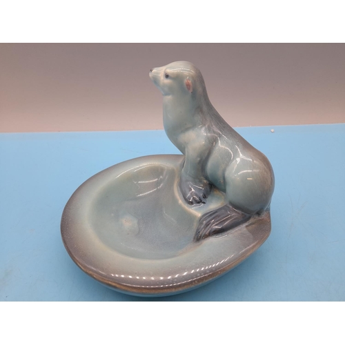 390 - Beswick Sealion on Dish. Model No. 360 Rare Pale Blue Colour 12cm (h) x 12cm (d)