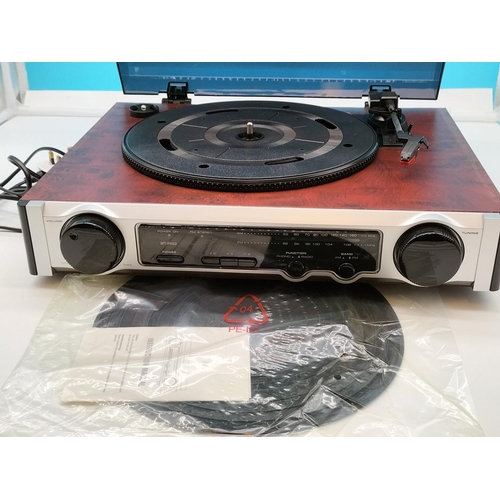 408 - Record Player With Radio & Built In Speakers. W/O