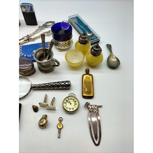 412 - Box of Mixed Items to Incl. Spoons, Lighter, Metalware, etc.