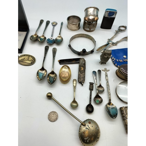 412 - Box of Mixed Items to Incl. Spoons, Lighter, Metalware, etc.