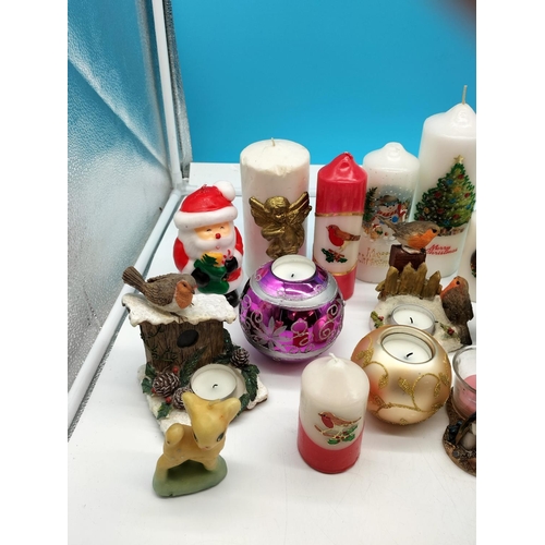 456 - Collection of Christmas Candles & Holders