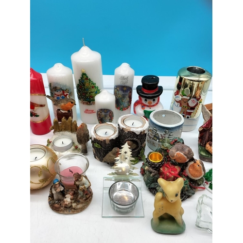 456 - Collection of Christmas Candles & Holders