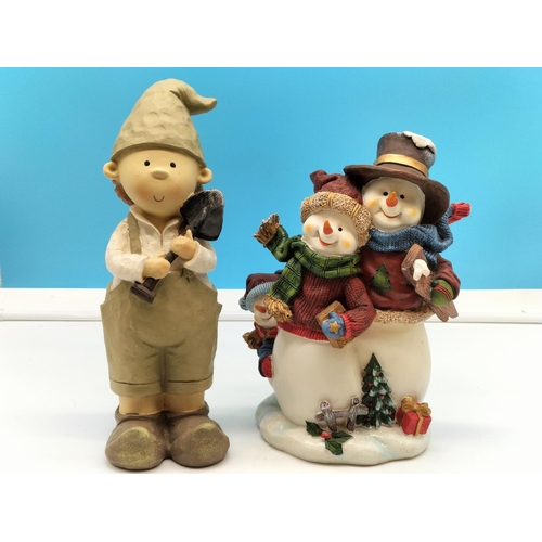 724 - Two Christmas Items to Incl. Snowman Family & Gnome 33cm