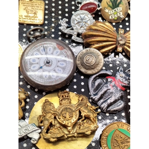 726 - Collection of Mixed Items to Incl. Ladies Cased Silver Hallmarked Pocket Watch, Regiment Badges, etc... 