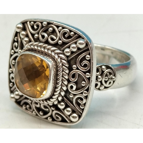 124 - 925 Sliver ring set with Citrine, Quite Heavy, Size N