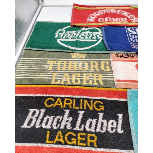 160D - Seven 1980's Advertising Bar Towels to Incl. Carling Black Label, Woodpecker Cider, etc.