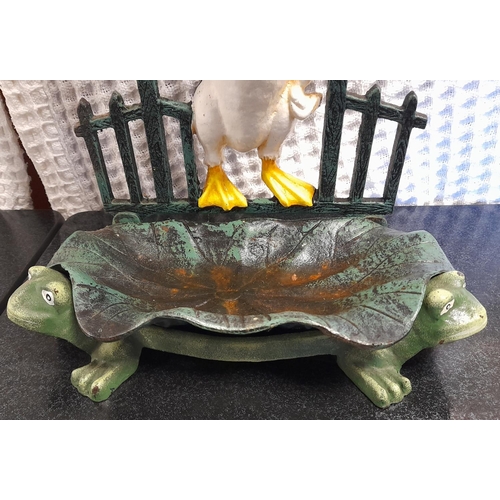 210A - Cast metal umbrella stand featuring a duck with frogs hiding under the lily pad 45x25x15cm