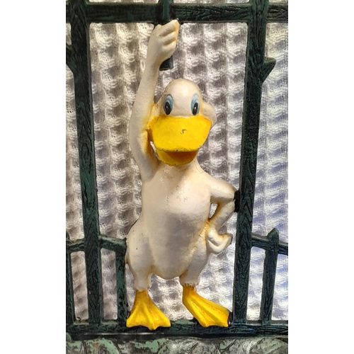 210A - Cast metal umbrella stand featuring a duck with frogs hiding under the lily pad 45x25x15cm