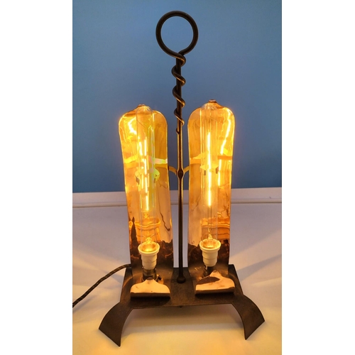 3 - Arts & Crafts Candle Stand Converted Into Electric Lamp W/O 30 x 18 x 54cm (h)