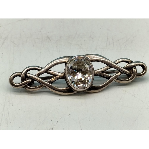 355 - 925 Silver stone set ring, Size L and 925 Stone set Brooch