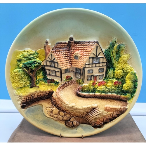 382 - large chalkware plaque of a cottage