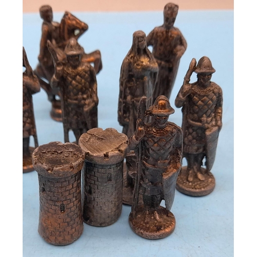 383 - Mixed lot of cast metal and lead figures to include a part chess set